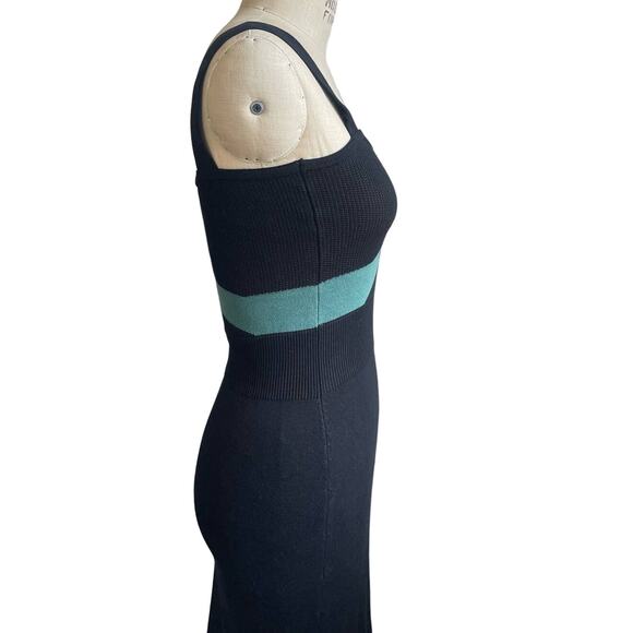 Mila Zovko Luna Knit Strppy Sleeveless Cotton Black & Teal Maxi Dress Small - Picture 7 of 10